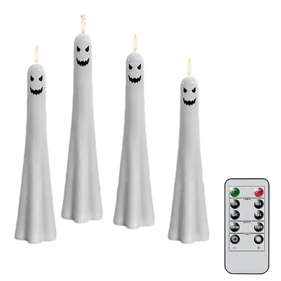 Flameless LED Ghost Taper Candles with Remote Control,Warm Glow Battery Candles for Window Sill or Holiday Party Centerpiece
