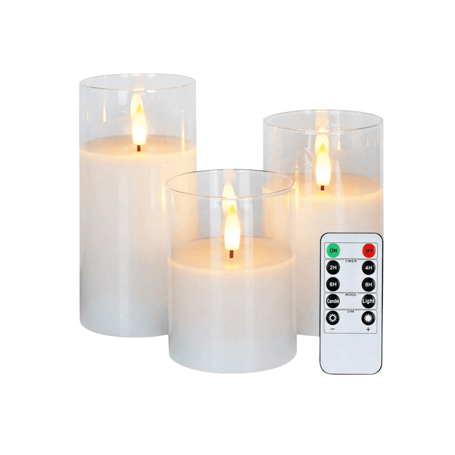 Command Candles Flameless LED Pillar Candles, 3 Pack, White Glass, Battery Operated ...