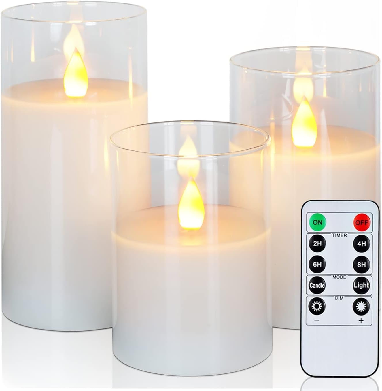 Flameless LED Pillar Candles with Remote Control and Timer, Set of 3 Battery Operated Candles in