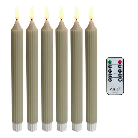 Flameless LED Taper Candles with Dusk to Dawn Sensor Timer Cordless Window Decorations Set of Six Battery Operated Candlesticks with Suction Cups