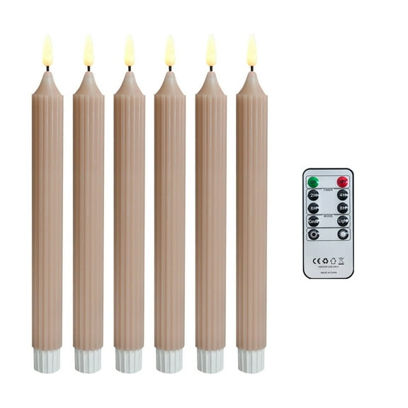 Flameless LED Taper Candles with Dusk to Dawn Sensor Timer Cordless Window Decorations Set of Six Battery Operated Candlesticks with Suction Cups