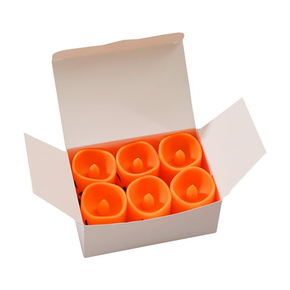 Flameless LED Tea Light Candles, 6 Pack Battery Operated Orange Flickering Tealights for Home, Parties, Weddings, Halloween, Safe and Long-Lasting Decor Lighting