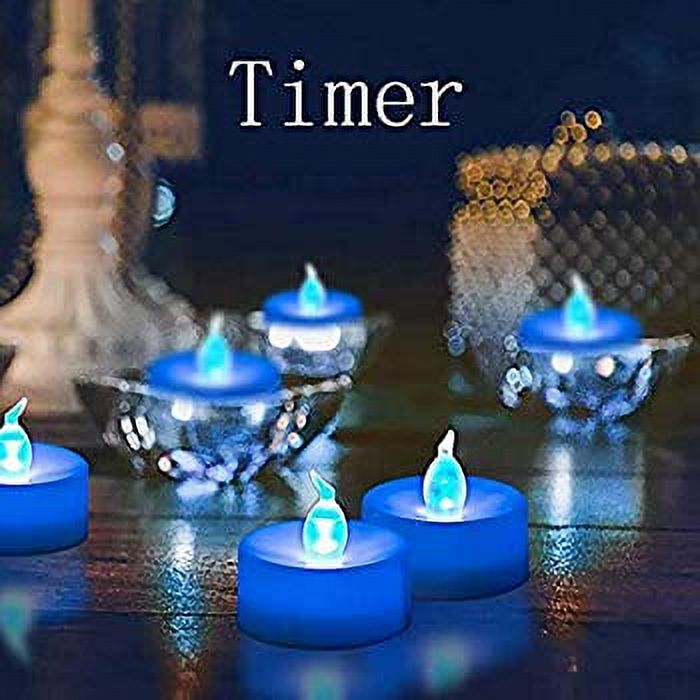 Flameless LED Tealight,Realistic Blue Flickering LED Candle with Timer