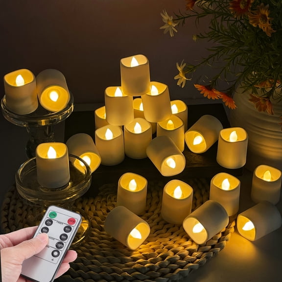 Goyuon Flameless LED Candles Long-lasting Battery Powered LED Candles with 2/4/6/8 Hour Timers Remote Control for Seasonal and Holiday Celebrations Warm White 12 pack