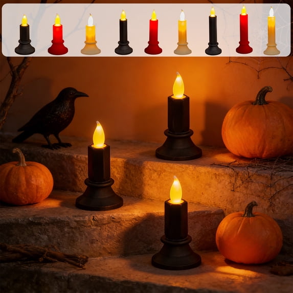 Flameless Led Candle with Flickering Flame, Black Plastic Tabletop Decoration, for Halloween Thanksgiving Christmas Dining Table Centerpiece, Lazyguy