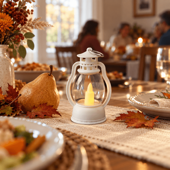 Flameless Mini Lantern Night Light, Soft Decorative LED Glow, Compact Seasonal Night Light, Ambient Lighting for Bedroom, Table and Mantel, Flexible Lighting for Entryway and Party Backdrop, White