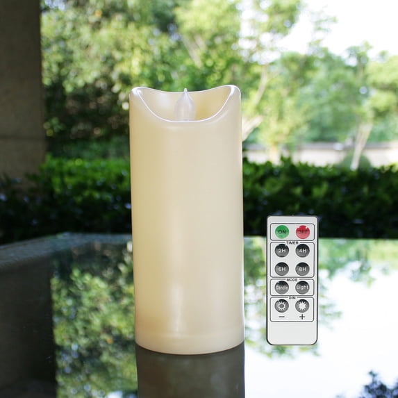 Flameless Outdoor Waterproof LED Pillar Candle with Remote Timer Battery Operated Flickering Resin Candle Light for Halloween Christmas Wedding Party Centerpiece Decorations Supplies 3”x 7”