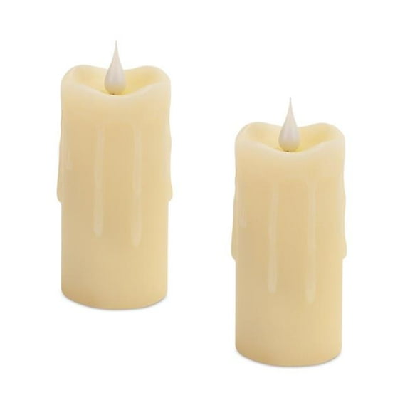 Flameless Pillar Candle, Beige - Set of 2
