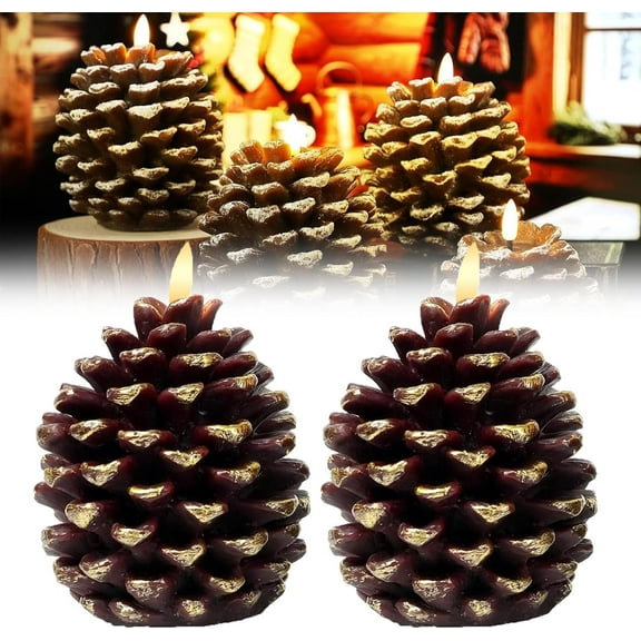Flameless Pinecone Candles Battery Operated, 2026 New LED Wax Pine Cone Candles, Multi-Functional Flameless Flickering Candless for Fall, for Christmas Home Party Decoration(Style-B,2PCS)