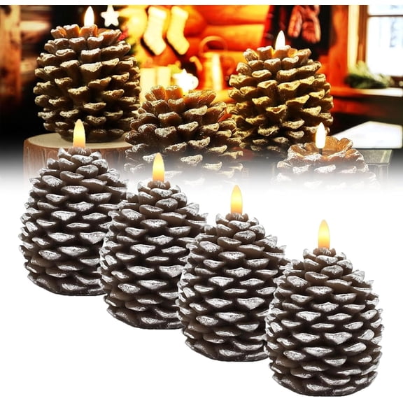 Flameless Pinecone Candles Battery Operated, 2026 New LED Wax Pine Cone Candles, Multi-Functional Flameless Flickering Candless for Fall, for Christmas Home Party Decoration(Style-B,2PCS)