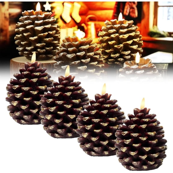 Flameless Pinecone Candles Battery Operated, 2026 New LED Wax Pine Cone Candles, Multi-Functional Flameless Flickering Candless for Fall, for Christmas Home Party Decoration(Style-B,2PCS)