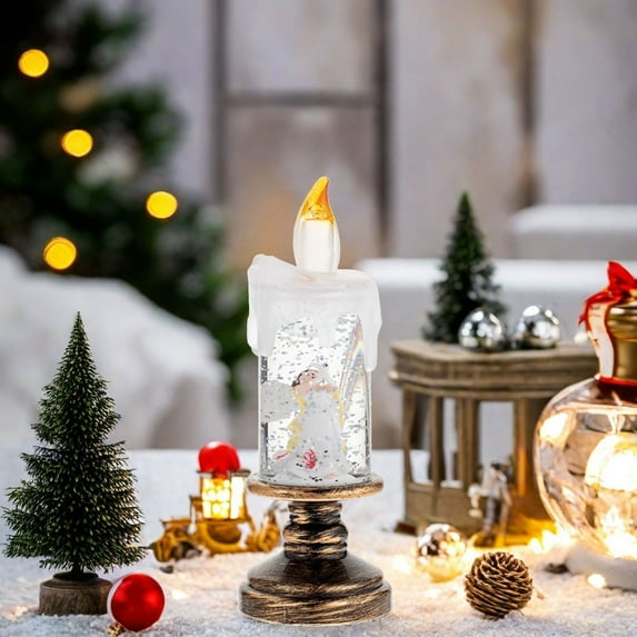 Flameless Snow Globe Candles, Battery Opered Christmas Candles Light with Swirling Glitter, Safe Fairy Tale Taper Candle for Home Fireplace Table Holiday Decor