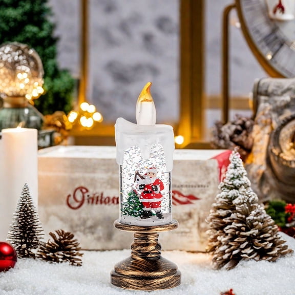 Flameless Snow Globe Candles, Battery Opered Christmas Candles Light with Swirling Glitter, Safe Fairy Tale Taper Candle for Home Fireplace Table Holiday Decor (Santa Claus)