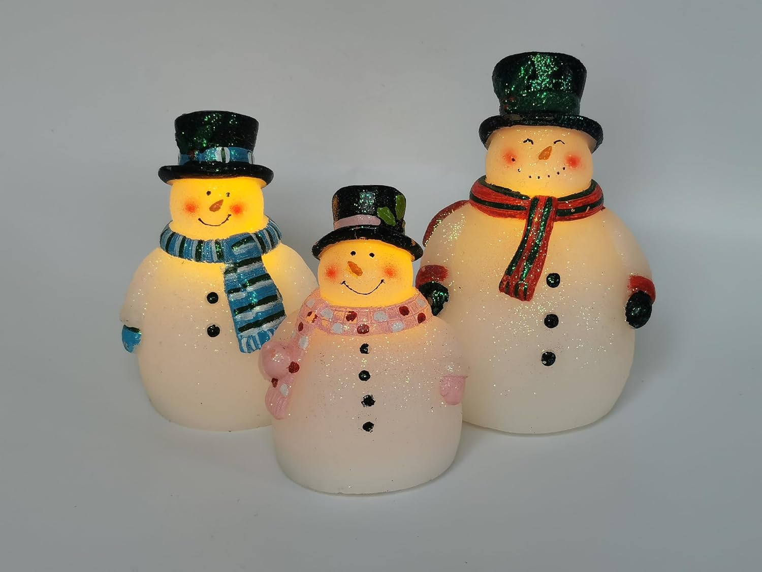 Flameless Snowman Sculptures with Remote Timer Christmas Art Decor