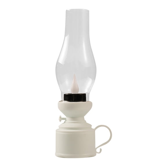 Flameless Table Lamp Vintage LED Kerosene Lantern with Clear Hurricane Glass, Battery Operated Nightstand Oil Lamp for Bedroom Living Room Indoor Decor