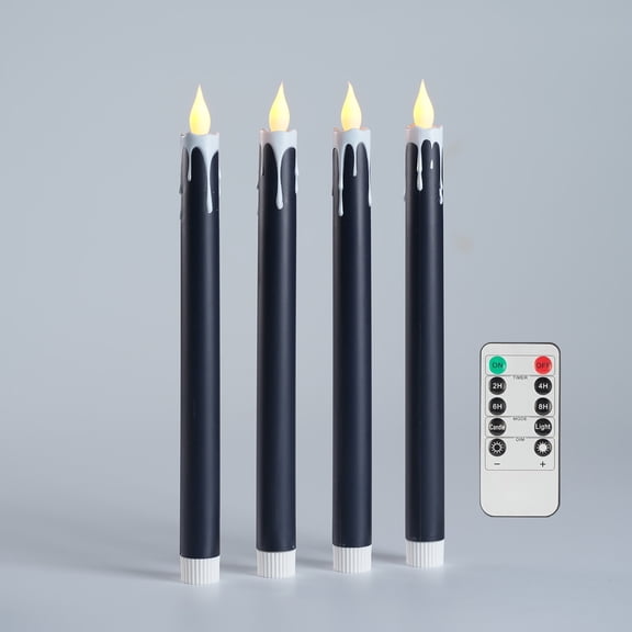 Flameless Taper Candles 10.6" Dripless Battery Operated Taper Candle Remote 4pcs
