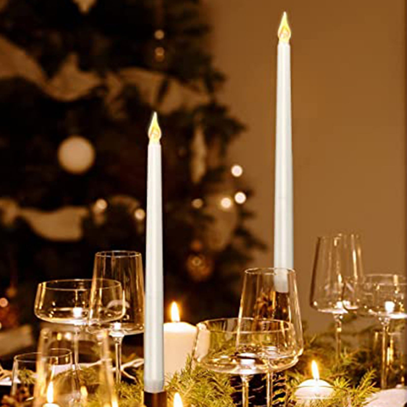 Flameless Orange Taper Candles - Set Of 6 With Remote & Timer, 10 Inch LED Candlesticks