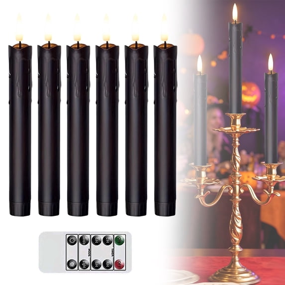 Flameless Taper Candles, 6 Pcs Flickering LED Candlesticks with Remote, Battery Operated - B
