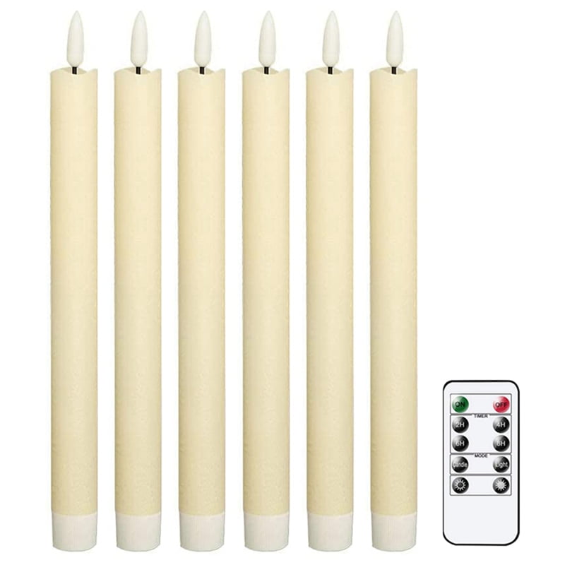 Flameless Taper Candles Flickering with 10Key Remote Timer, Battery