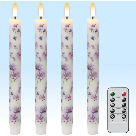 Flameless Taper Candles with Remote, Real Wax LED Taper Candles Battery Operated with 3D Flickering Wick, 4 Pack White Flameless Candlesticks for Halloween Christmas Wedding Holiday Decor
