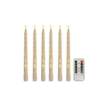 Flameless Taper Candles with Remote and String Lights, Ivory Real Wax Taper Candles Battery Operated, LED Flameless Battery Candlesticks for Home Holiday Decor(Set of 6),Beige