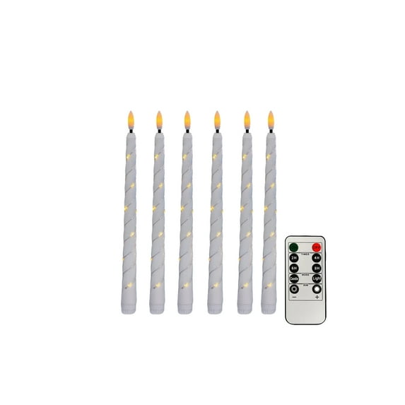 Flameless Taper Candles with Remote and String Lights, Ivory Real Wax Taper Candles Battery Operated, LED Flameless Battery Candlesticks for Home Holiday Decor(Set of 6),White