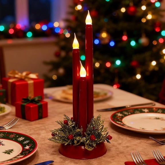 Flameless Taper Candles with Base, 12 in Plastic Battery Operated Candles, 3D Wick LED Candlesticks for Wedding Christmas Decorations