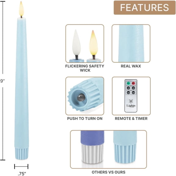 LampLust Flameless Taper Candles with Remote, 9 Inch, 6 Pack Multicolor Pastel Candle Sticks