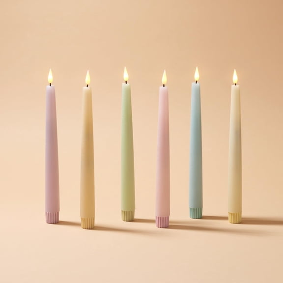 Flameless Taper Candles with Remote, 9 Inch, 6 Pack Pastel Multicolor LED Candle Sticks, Flickering Flame Effect Bestseling