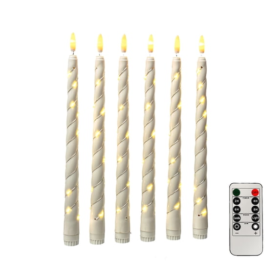 Flameless Taper Candles with Remote and String Lights, Taper Candles Battery Operated, for Home Holiday Decor 6 Pcs White