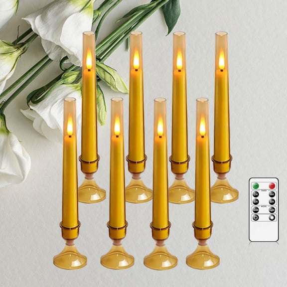 Flameless Taper Candles with Remote and Timer - 8 Pack LED Candles, Battery Operated, for Home, Wedding, Party (Gold)