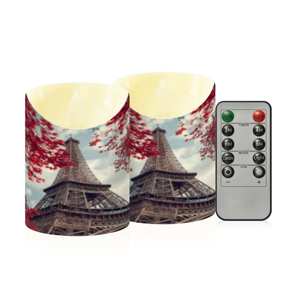 Flameless Themed LED Candles Decorative With Autumn in Paris Pattern