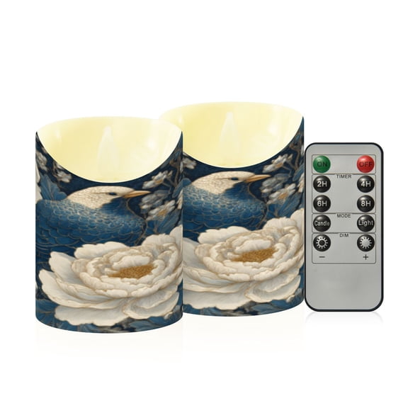 Flameless Themed LED Candles Decorative With Azure Silk Birds Pattern