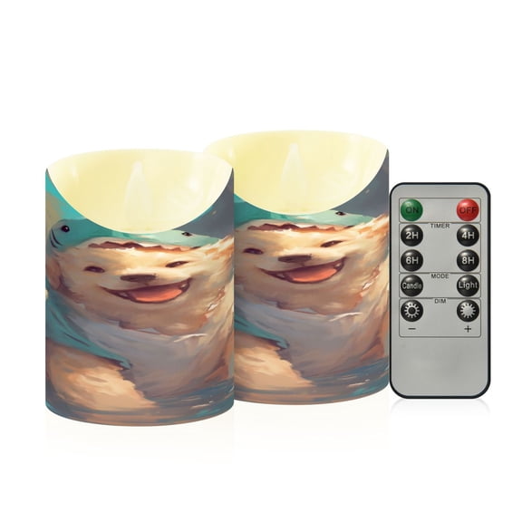 Flameless Themed LED Candles Decorative With Beach Pup Shark Fun Pattern