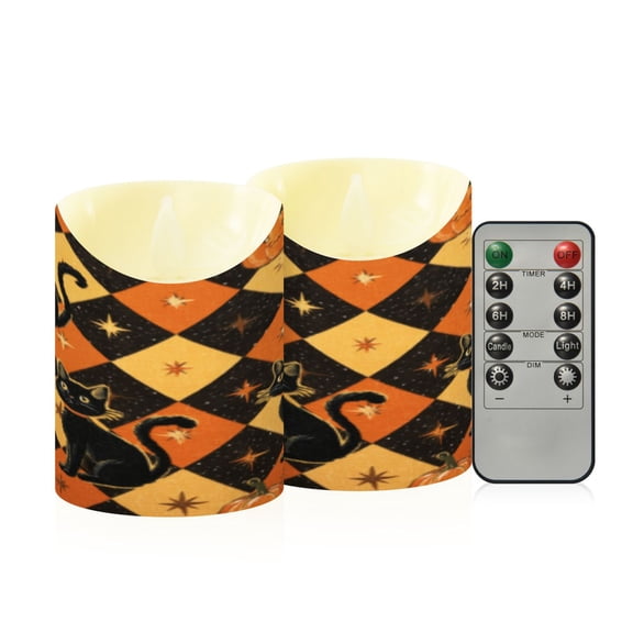 Flameless Themed LED Candles Decorative With Black Cats and Pumpkins Pattern