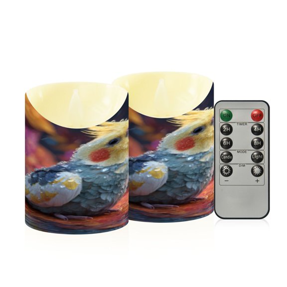 Flameless Themed LED Candles Decorative With Blue Cockatiel Pattern
