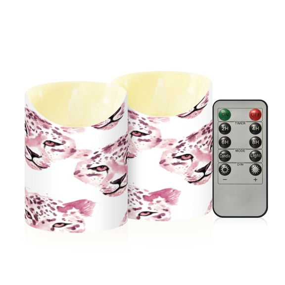 Flameless Themed LED Candles Decorative With Blush Leopard Repeat Pattern