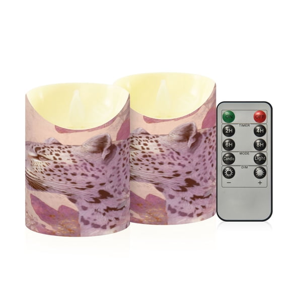 Flameless Themed LED Candles Decorative With Blush Leopard Reverie Pattern