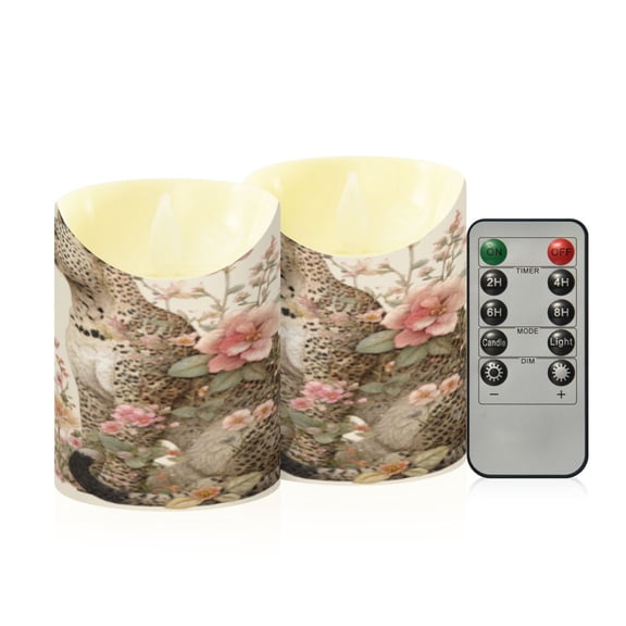 Flameless Themed LED Candles Decorative With Botanical Leopard's Quiet Contemplation Pattern