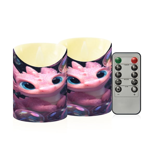 Flameless Themed LED Candles Decorative With Bubbly Pink Dragon's Whimsical World Pattern