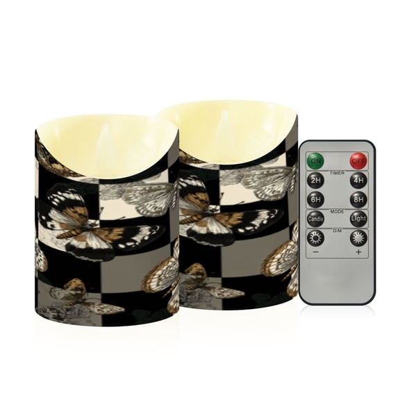 Flameless Themed LED Candles Decorative With Butterfly Chessboard Pattern
