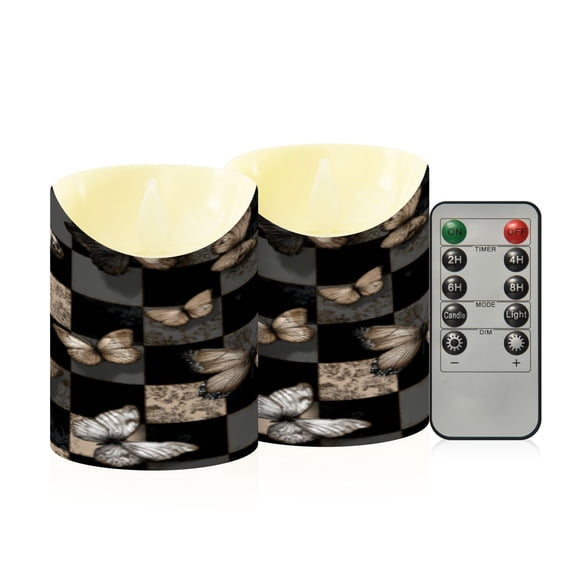 Flameless Themed LED Candles Decorative With Butterfly Chessboard Pattern