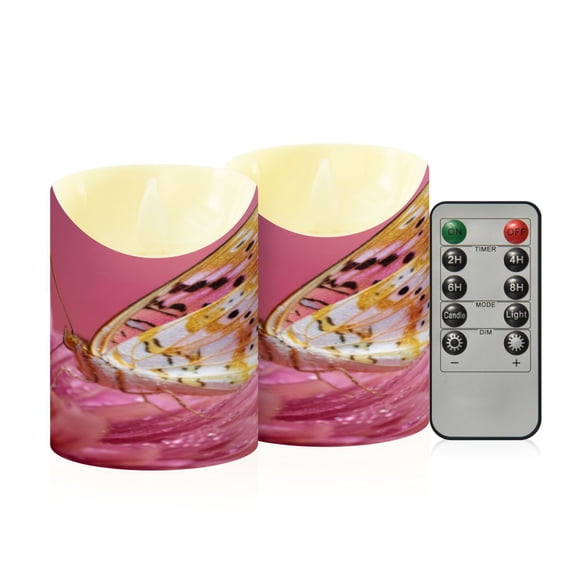 Flameless Themed LED Candles Decorative With Butterfly's Pink Blossom Waltz Pattern