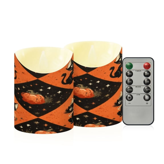 Flameless Themed LED Candles Decorative With Cat and Pumpkin Checker Pattern