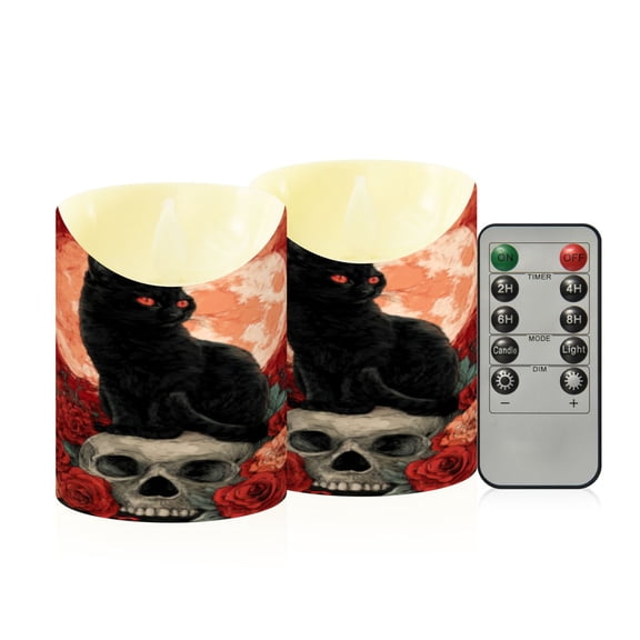 Flameless Themed LED Candles Decorative With Cat and Skull Pattern