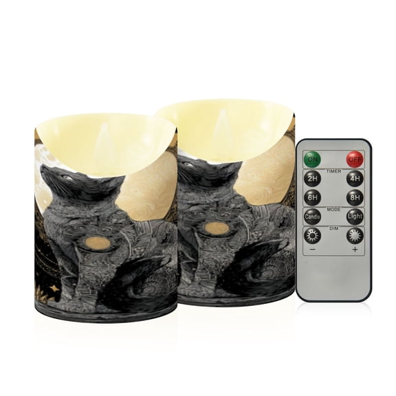 Flameless Themed LED Candles Decorative With Celestial Black Cat Pattern