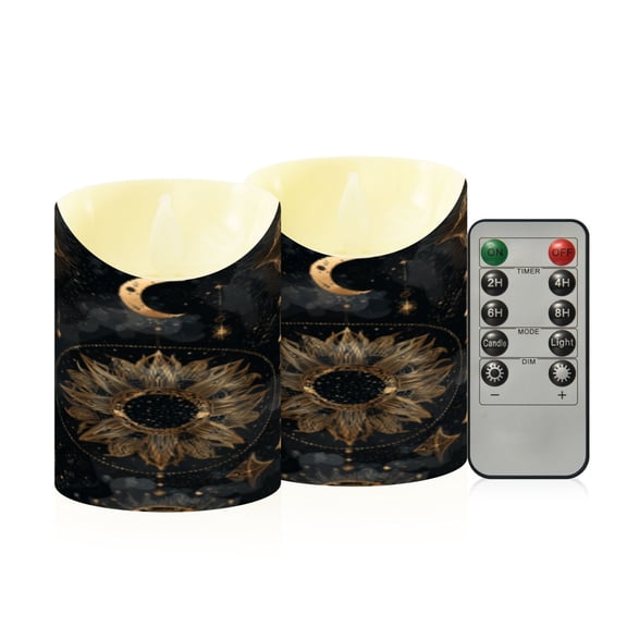 Flameless Themed LED Candles Decorative With Celestial Boho Patterns Pattern