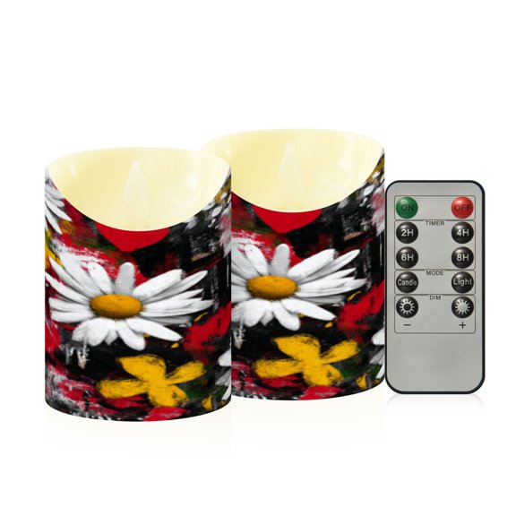 Flameless Themed LED Candles Decorative With Colorful Daisy Collage Pattern