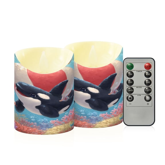 Flameless Themed LED Candles Decorative With Coral Orca Fun Pattern