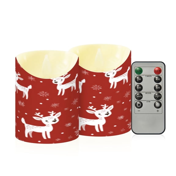 Flameless Themed LED Candles Decorative With Crimson Reindeer Snow Flurry Pattern